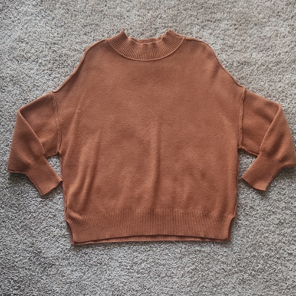 Relaxed Crewneck Pullover Sweater in Rust